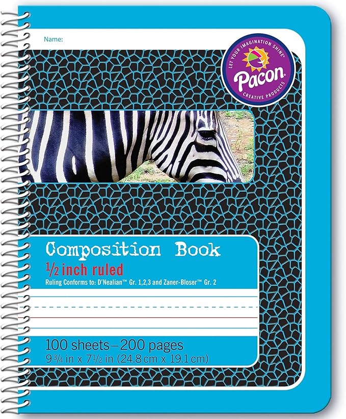 Pacon Primary Composition Spiral Book 1/2-in. Ruled, 100 Sheets, Blue (2429)