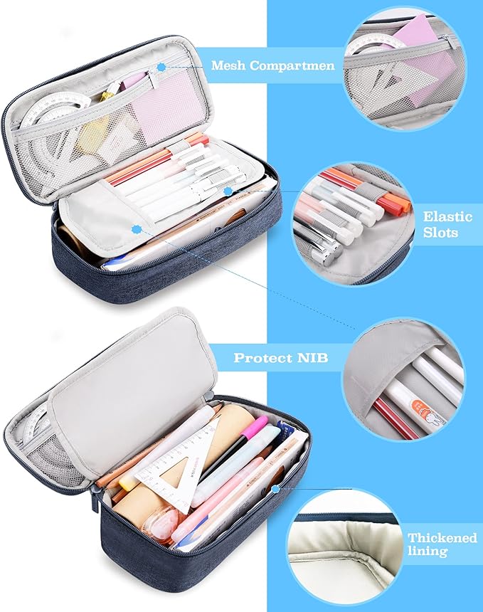YOKUMA Pencil Case,Large Capacity Pencil Pouch,Aesthetic Zipper Pencil Box, Back to School Supplies for College Student Teen Adults,Travel Essentials,Electronic Cable Organize