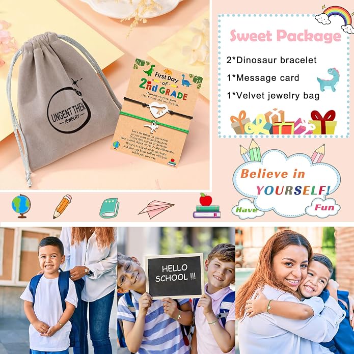 UNGENT THEM Back to School Bracelet Mother Son Dinosaur First Day of School Gifts for Boys Girls