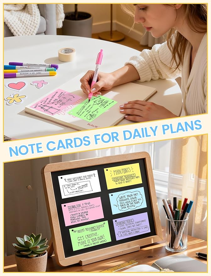 Blank Index Cards with Ring, 600PCS Blank Notecards 3 x 5 Flashcards for Studying,Unruled Flash Note Cards 3 x 5'' Unlined Index Cards Bulk for College Nursing School Supplies,12 Pack of 100, Colored
