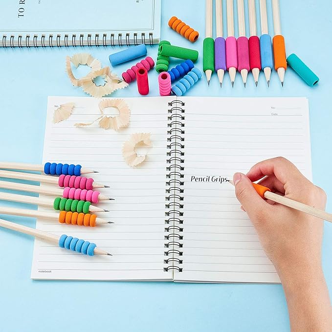 Outus Foam Pencil Cushion Writing Aid for Kids Students, Random Colors and Mixed Shape (150 Pcs)