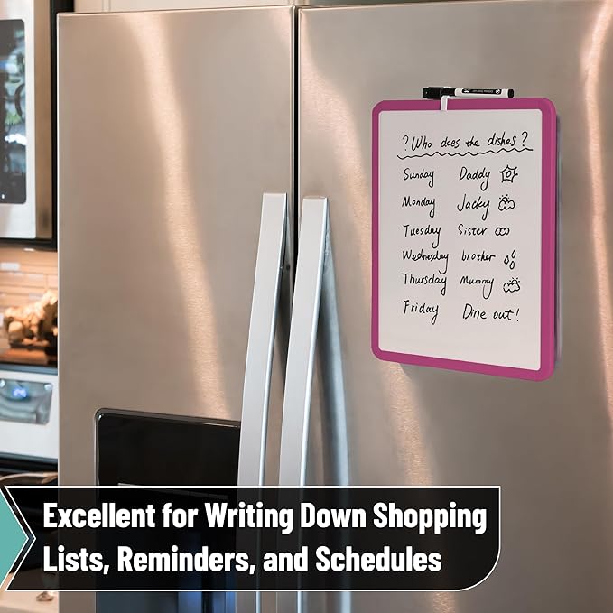 Mr. Pen- Dry Erase Board, 14” x 11” with a Black Dry Erase Marker, Magenta Frame, Small Mini White Board for Students, Fridge, Wall, Locker, Includes Double Sided Tapes