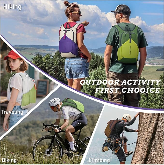 BECOJADDE 20L Small Hiking Backpack for Men Women Foldable Packable Back Pack Ultralight Hiking Daypack for Travel Camping Outdoor, Beige Green