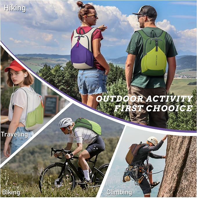 BECOJADDE 20L Small Hiking Backpack for Men Women Foldable Packable Back Pack Ultralight Hiking Daypack for Travel Camping Outdoor, Beige Purple