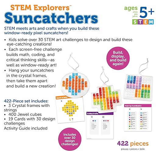 Learning Resources STEM Explorers Suncatchers - STEM Building Art Crafts, Creative Educational Toys for Boys and Girls, Art for Kids Ages 5+, Arts and Crafts Set, STEAM Activities