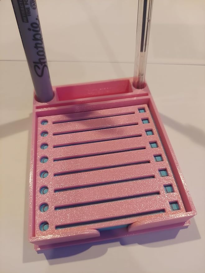 Generic Sticky Note Holder w/Stencil (Pink) - 3.4" x 4" - Note Holder