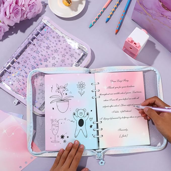 100 Sheets Gradient A5 Refill Papers for Planner Insert Binder, 120GSM Thick Blank Loose Leaf Paper, Watercolor 6 Hole Journal Fillers for A5 6 Ring Binder Notebook Diary Organizer Budget