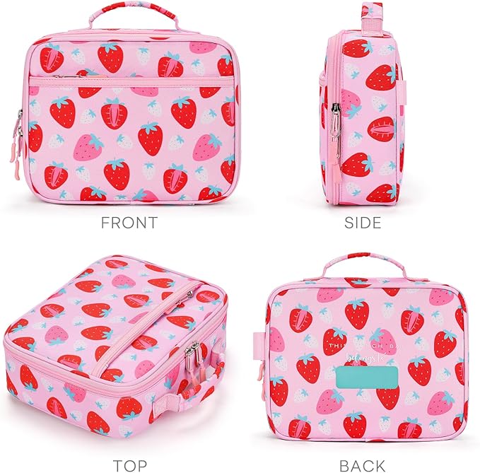 mibasies Kids Lunch Box for Girls Toddler, Insulated and Reusable Lunch Bag for School, Assorted Strawberry - Pink