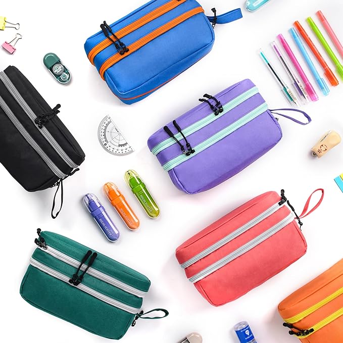 Genteen Large Capacity Pencil Case,Multifunction Pencil Pouch,Pencil Bags with Zipper 3 Compartments Pencil case organizer for or School Teen Girl Boy Men Women(Purple