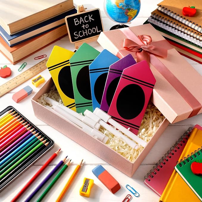 Crtiin 42 Pcs Crayon Desk Name Tags Rainbow Crayon Magnet Name Tags with Pens Back to School Plate Dry Erase Magnetic Student Locker for Bulletin Board Teacher Supplies (5.2 Inch*2.5 Inch)