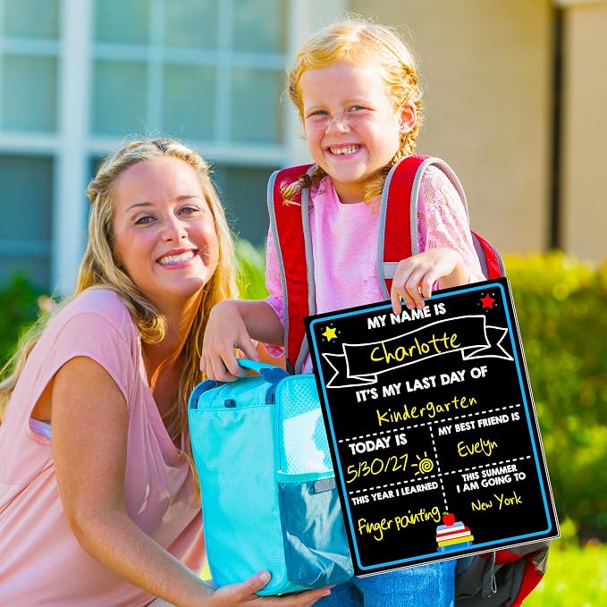 First Day of School Chalkboard, 14 x 11 in Paper Preschool Signs for Kids | Reusable Back to School Sign, Double Sided First Day of School Board, Easy Clean Blank Writing Board for Pre-k