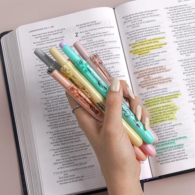 WRITECH Retractable Highlighters Bible Set: Pastel Colors Chisel Tip 12ct | Refillable Marker Pens No Bleed & Smear for Home School Office Highlighting Journaling Drawing Coloring Note-taking Writing