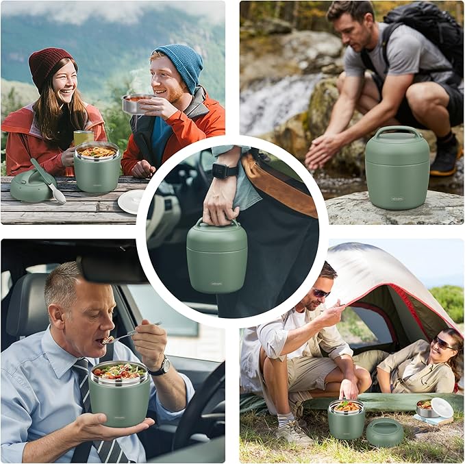 wiwens Thermo Food Jar for Hot Food Adults 32OZ Soup Thermo Lunch Containers Wide Mouth Vacuum Insulated Stainless Steel Leakproof Bento Box with Spoon