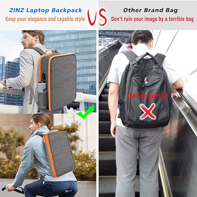 ZINZ Slim & Expandable Laptop Backpack Water Resistant Backpack Travel Backpack Compatible with MacBook Air/Pro/Neo 13-14 inch, XPS 13/14, Surface 13.5" and Most 13-14 Notebooks,G01OG01