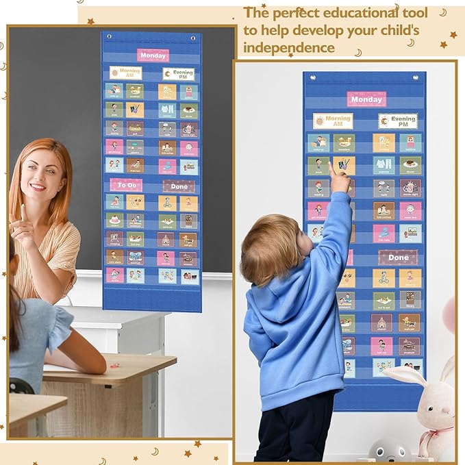 Fulmoon Visual Schedule for Kid Large Chore Magnetic Pocket Chart Morning Bedtime Routine Chart for Toddlers Daily Schedule Board with 109 Cards for Home School Planner Autism Learning Material