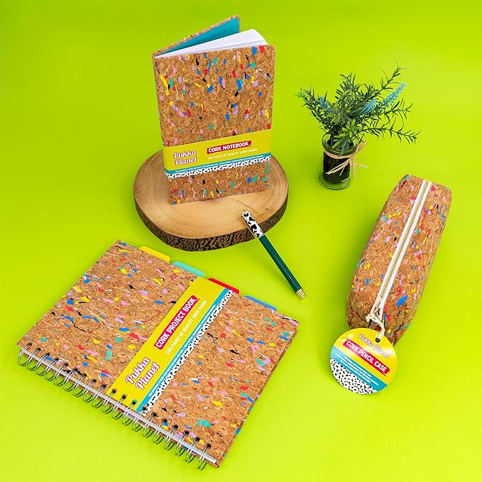 Pukka Pad, Pukka Planet Cork A5 Soft Cover Journal – Casebound Cork Cover Notebook with 160 Pages, 80 Sheets of Recycled FSC Certified 80GSM, 8mm Lined Paper for Home, School & Office, 8.5 x 5.3in