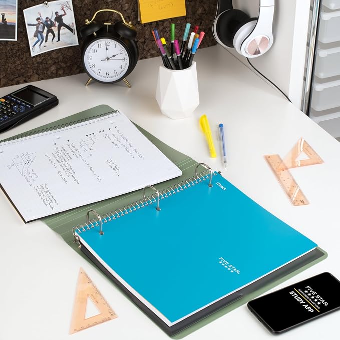 Five Star Spiral Notebook + Study App, 1 Subject, Graph Ruled Paper, 8-1/2" x 11", 100 Sheets, Fights Ink Bleed, Water Resistant Cover, Tidewater Blue (06190AA4), (Pack of 12)