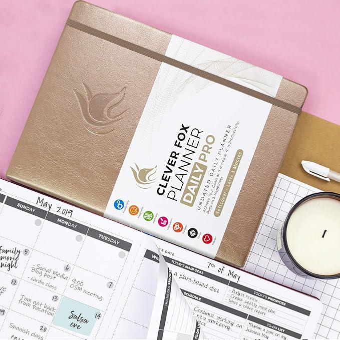 Clever Fox Planner Daily PRO - 8.5 x 11" A4 Size Daily Life Planner and Gratitude Journal to Increase Productivity, Time Management and Hit Your Goals - Undated - Lasts 3 Months (Pearl)