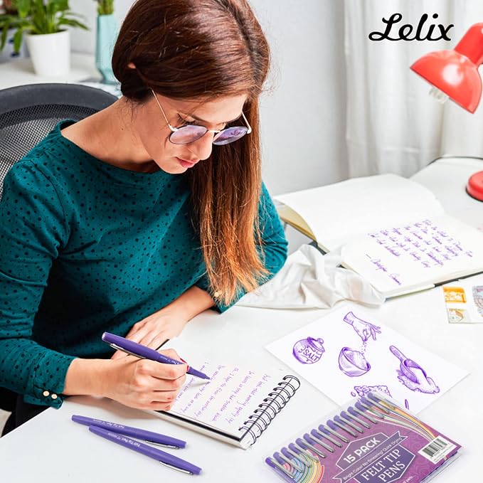 Lelix Felt Tip Pens, 60 Purple Pens, 0.7mm Medium Point, Felt Tip Markers Pens for Journaling, Writing, Note Taking, Planner, Perfect for Art Office and School Supplies