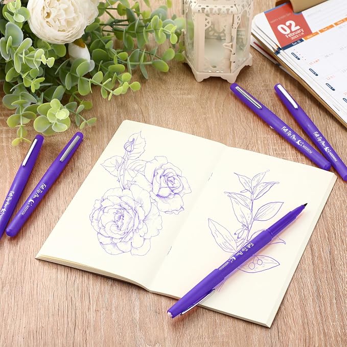 Fuyoooo 36 Pcs Purple Felt Tip Pens Bulk, Quick Dry, 0.7 mm Medium Point