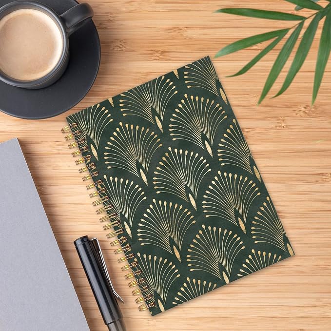 UTELKA Boho Green Notebook Dark Green Gold Journal, Vintage Gold Foil Spiral Journal Boho Notebook, Boho Gifts Notebook for Women Students Writers Artists 5.5x8.3