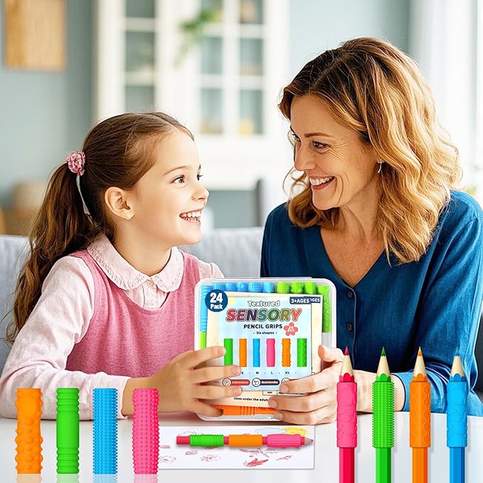 Textured Pencil Grips for Kids & Adults - 24 Pack Sensory Fidget Toys for ADHD, Autism - Quiet Classroom & Office Tools for Anxiety Relief Stress Relief - Educational Supplies, Student Rewards&Gifts