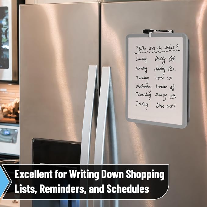 Mr. Pen- Dry Erase Board, 14” x 11” with a Black Dry Erase Marker, Gray Frame, Small Mini White Board for Students, Fridge, Wall, Locker, Includes Double Sided Tapes