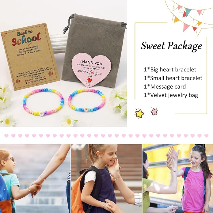 BAYLAY Back to School Bracelet - First Day of School Preschool/Kindergarten/1st Grade/2nd Grade/Back to School Stuff Gifts Supplies Mommy and Me Mommy Daughter Bracelets Heart Beaded Bracelets Gifts