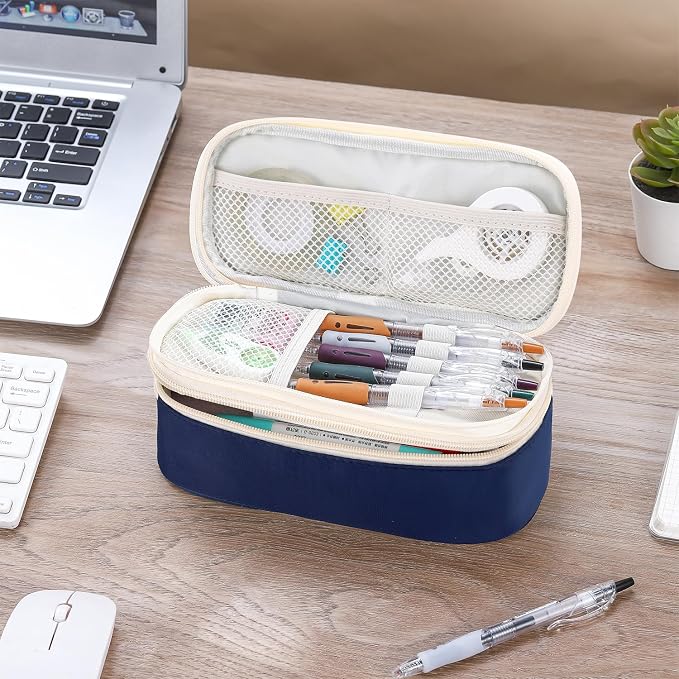 Large Pencil Bag for Boys Teens Kids School Zipper Pencil Pouch Blue | Organizer Aesthetic Pencil Case Big Stationery Pencil Box for School Office, Wear-resistant Fabric, Large Capacity Design