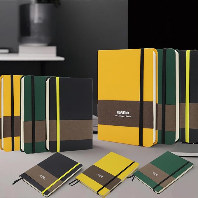 A6 Leather Hardcover Notebook- 3Pack 192 Pages Thick 100GSM Paper, Dotted/Grid/Blank, with Elastic Band & Inner Pocket for Writing, Sketching, Journaling