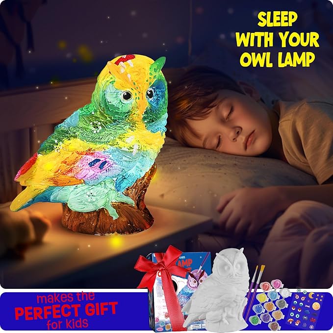 LAOESE Paint Your Own Owl Lamp Kit, Art Supplies Painting Kits for Kids 6-12, Arts and Crafts for Kids Ages 8-12, Owl Toy Girls Boys Birthday Gifts for Kids Ages 3 4 5 6 7 8 9 10 11 12+