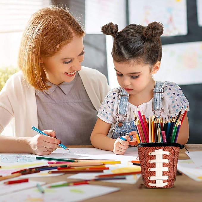 Football Kids Standing Pencil Case Girls Boys Telescopic Stationary Pouch with Zipper Large Capacity Stand up Pen Bag Portable Makeup Holder for Children School Students Office Supplies