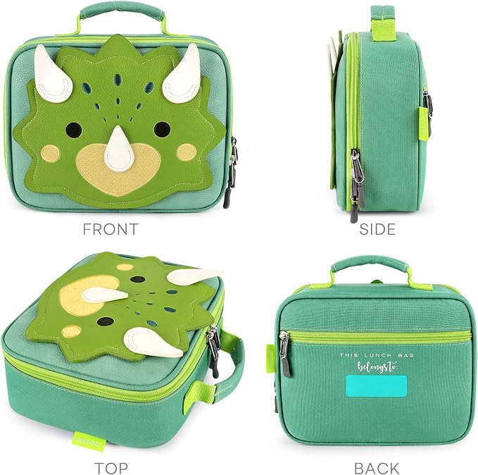 mibasies Kids Lunch Box for Girls, Insulated and Reusable Lunch Bag for School Preschool Kindergarten, Triceratops