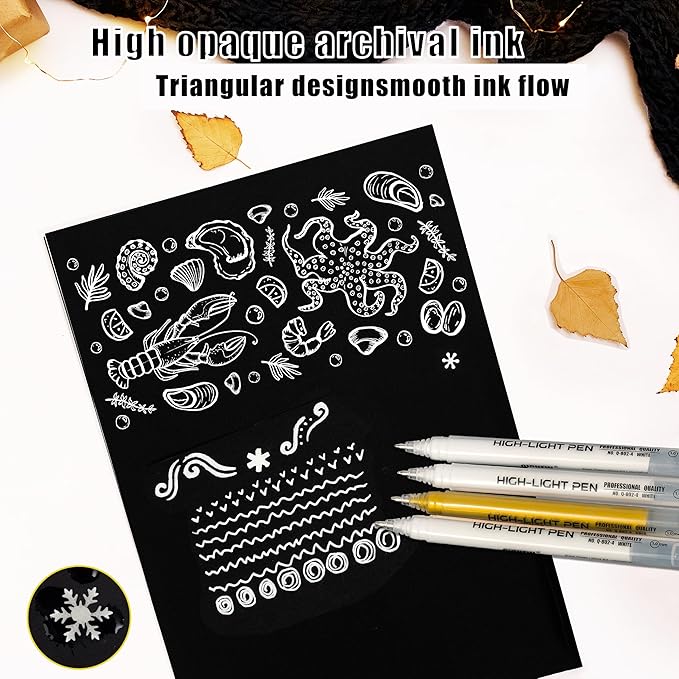 Qionew White Gel Pens,4 Pack, 1mm Fine Point Opaque White Archival Ink Pens,Gel Ink Pen Set,for Black Paper Drawing,Card Making, Art Highlight & Artists Drawing