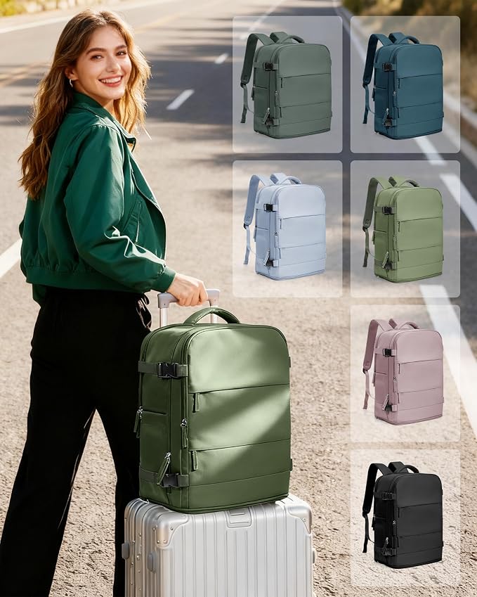 coowoz Travel Backpack Carry On for Women Man Gym Backpack with Laptop Compartment Mochila de Viaje Teacher Personal Item Backpacks Rucksack Airplane Accessories Must Haves,Gray Green Small