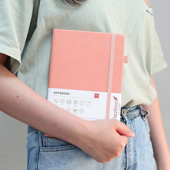Lined Journal Notebooks with Pen Loop, Hardcover Notebook Journal for Work, 100Gsm Premium Thick Paper with Inner Pocket, Medium 5.7''''x8.4'''', ?Pink, Ruled, 1 Pack