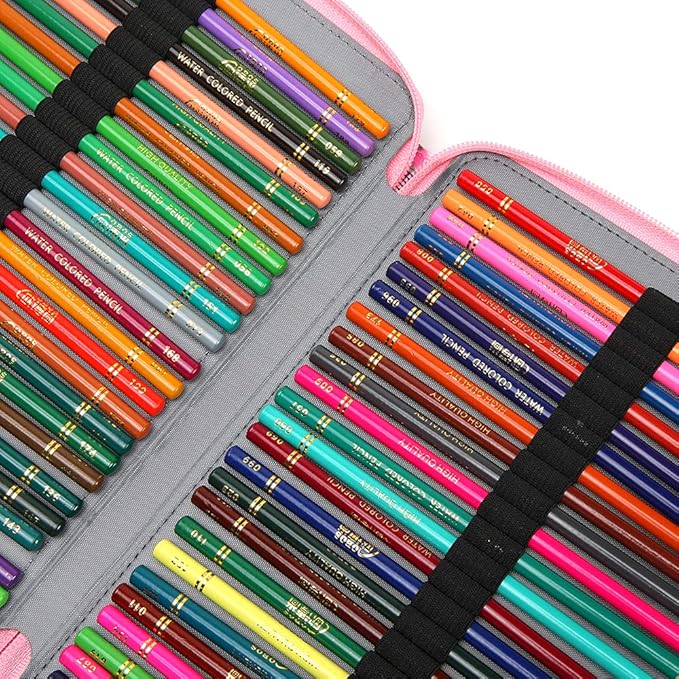 Vomgomfom 252 Slots Pencil Bag, 5-Layer Zipper Art Supply Organizer, PU Leather Portable Colored Pencil Case with Handle for 252 Watercolor Pens, Gel Pens (Pink Rose)