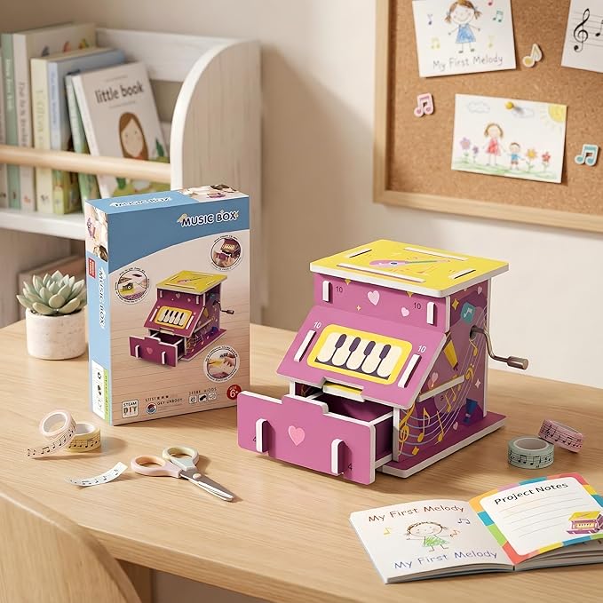 STEM DIY Mechanical Music Box Building Kit for Kids Aged 6+ - Educational Hands-on Toy, Assemble Your Own Sound Box, Creative Science Experiment Gift Idea