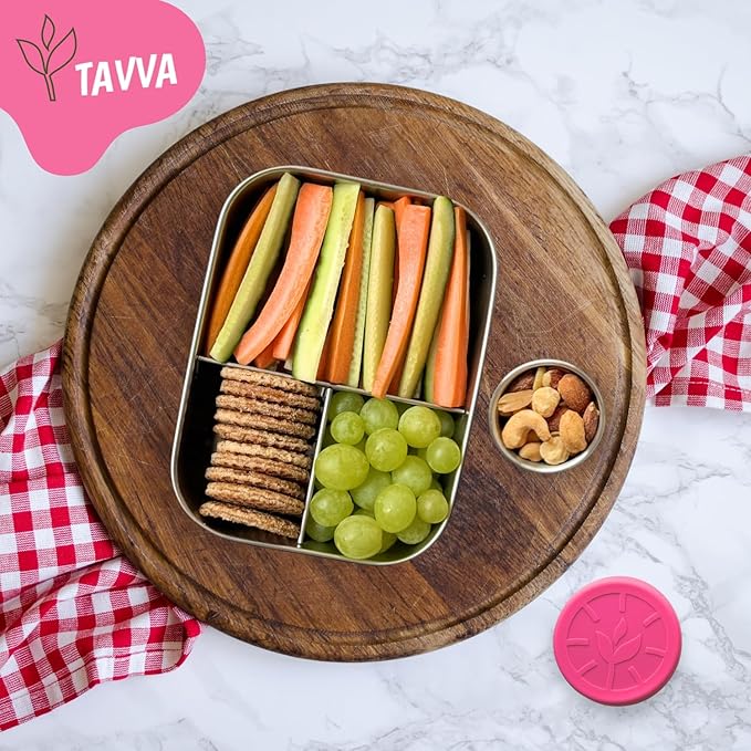 TAVVA 2-Container Lunch System Ages 6-9 - 27oz Organized Stainless Steel Bento Box for Kids with 100% Steel Lid (Dry Foods) + 1.7 Sealed Cup (All Wet Items) - Easy-Clean Design - Dishwasher Safe