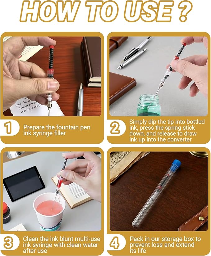 5-Pack Fountain Pen Ink Syringe Fillers with Storage Tube – Spring Converter for Refilling Ink Cartridges, Converters – Works with Most Fountain Pens