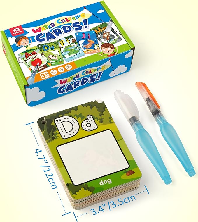 Coogam Water Coloring Alphabet Cards, Aqua Painting Water Drawing 26 Letters ABC Words, Montessori Educational Learning Toy Gift for 3 4 5 Year Old Kids