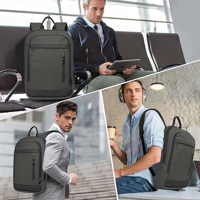 Business Backpack for Men Lightweight Commute Laptop Backpack Anti-Theft Water Resistant Backpack for 17.3 Inch Computer for Daily Office Work with Small Bag (Grey, 17.3")