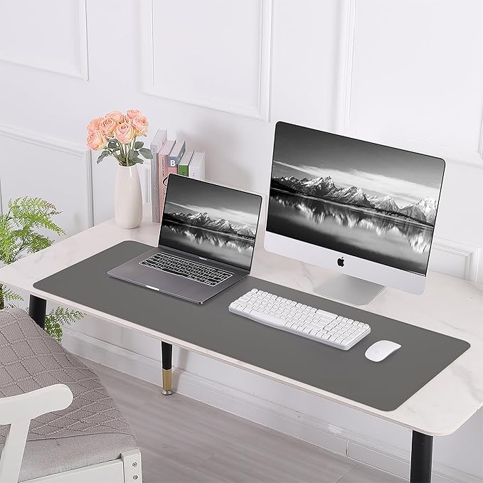 AFIING Cork Desk Mat 47" x 23.6", Dual-Sided Natural Cork & PU Leather Desk Pad, Non-Slip Waterproof Large Mouse Pad for Office, Home & Gaming (Dark Grey)