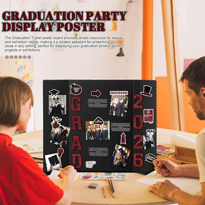 MiniInflat 4 Set 2026 Graduation Picture Trifold Poster Board Double-Sided Foldable Photo Display Board Graduation Decoration for Class of 2026 High School College DIY Craft(Burgundy,24 x 16 Inches)