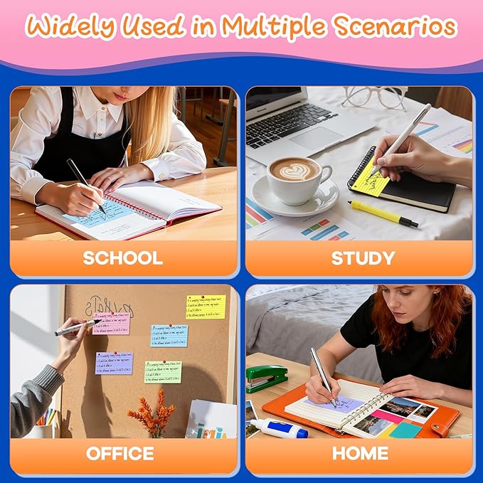 250 Count Colored 3 x 5 Inch Index Cards with Ring, Ruled Flash Cards for Office Use, Portable Note Cards for Study, Thick Flashcards for Home and School