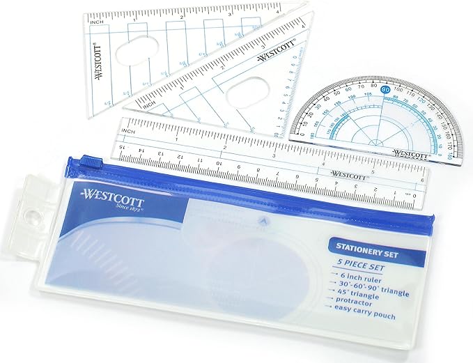 Westcott Five Piece Math Tool Kit, Blue and Gray (14550), 7.3 Inches