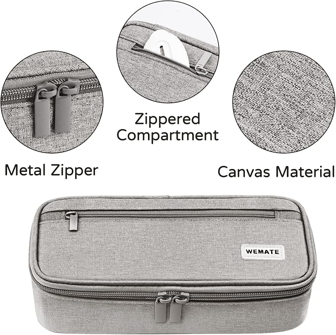 WEMATE Pencil Case, Large Capacity Pencil Pouch, Big Storage Organizer | for Stationery, Zipper Pen Bag, Travel Pen Box, Office Organizer Makeup Bag, for Men Women Light Grey