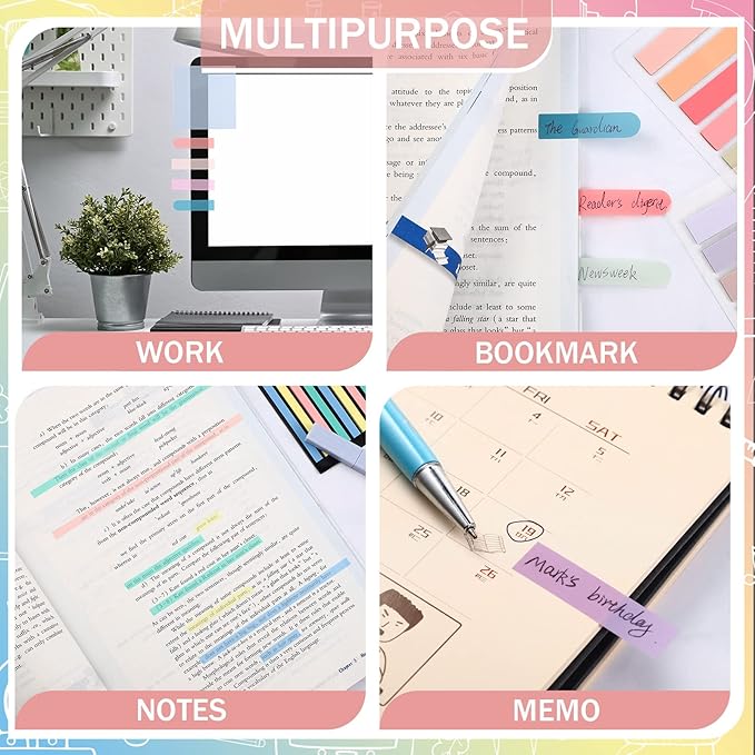 1160 Sheets Pastel Transparent Sticky Notes, 3 x 3 Inch Clear Sticky Note Waterproof See Through Memo Pad, Translucent Writable Index Tabs for Annotating Books, Study Stationary Graduation Supplies