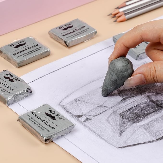 Mr. Pen- Kneaded Erasers, 1.44" x 1.36", 6 Pack, Gray, Soft Moldable Art Erasers for Charcoal, Graphite & Pastel Drawing, Precision Highlighting, Smudge Control, Easy Shaping for Artists & Students