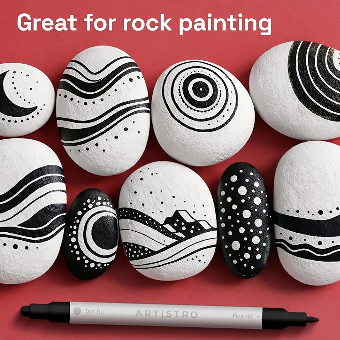 ARTISTRO 36 Black Dual-Tip Acrylic Paint Markers – Paint Pens Set with Dot & Fine Tips for Fabric, Rock, Glass, Wood, Coloring Books – Arts & Crafts Gift – Classroom Must Haves & School Supplies